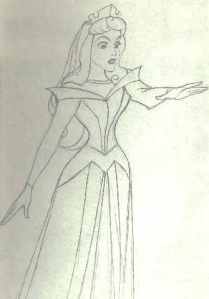 drawing of Sleeping Beauty by Marc Davis, redesigned for use in 1959 film