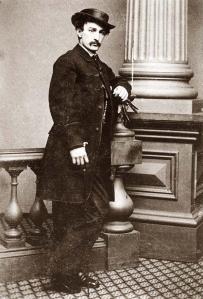 John Wilkes Booth, assassin of President Lincoln, 1838-1865. Born into a famous acting family, his father named him after an English rebel and encouraged in him an anti-establishment nature.